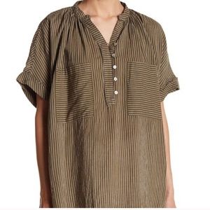 FREE PEOPLE Linen Cotton Green Striped Tunic Top